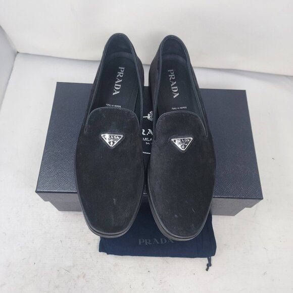 Prada Logo Black Mens Suede Loafer Size UK 11 /US 12 MENS Comes with box and dus - Picture 1 of 10